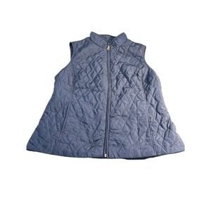 Crown & Ivy Solid Navy Quilted Full Zip Vest Women's Size Large Warm Hiking